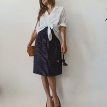 Load image into Gallery viewer, Blue minidress with white checks and ecru linen back