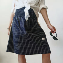 Load image into Gallery viewer, Blue minidress with white checks and ecru linen back