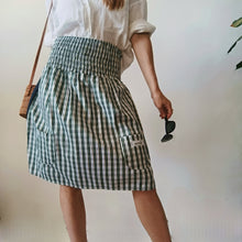 Load image into Gallery viewer, Green checked minidress with midnight blue satin back