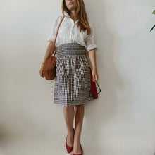 Load image into Gallery viewer, White and brown vichy minidress with strawberry red back
