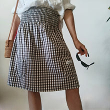 Load image into Gallery viewer, White and brown vichy minidress with strawberry red back
