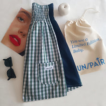 Load image into Gallery viewer, Green checked minidress with midnight blue satin back
