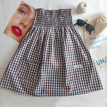 Load image into Gallery viewer, White and brown vichy minidress with strawberry red back
