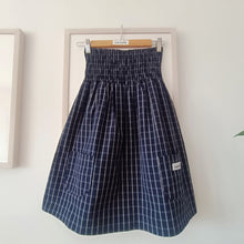 Load image into Gallery viewer, Blue minidress with white checks and ecru linen back