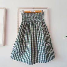 Load image into Gallery viewer, Green checked minidress with midnight blue satin back
