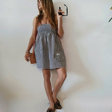 Load image into Gallery viewer, White and brown vichy minidress with strawberry red back