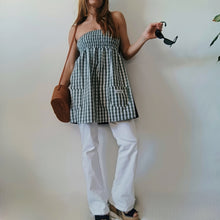 Load image into Gallery viewer, Green checked minidress with midnight blue satin back