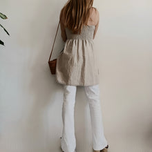 Load image into Gallery viewer, Blue minidress with white checks and ecru linen back
