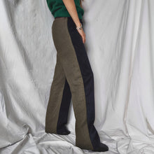 Load image into Gallery viewer, Midnight blue pinstriped velvet trousers with a pied de poule back