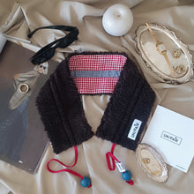 Load image into Gallery viewer, COLLAR UN/PAIR RED HOUNDSTOOTH DARK BROWN SHEEPSKIN COAT