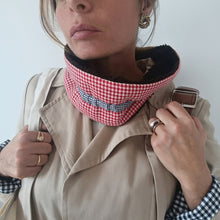 Load image into Gallery viewer, COLLAR UN/PAIR RED HOUNDSTOOTH DARK BROWN SHEEPSKIN COAT