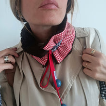 Load image into Gallery viewer, COLLAR UN/PAIR RED HOUNDSTOOTH DARK BROWN SHEEPSKIN COAT