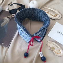 Load image into Gallery viewer, COLLAR ONE/PAIR BLUE SQUARES GREY WOOL COAT RED RIBBON