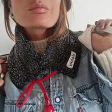 Load image into Gallery viewer, COLLAR ONE/PAIR BLUE SQUARES GREY WOOL COAT RED RIBBON