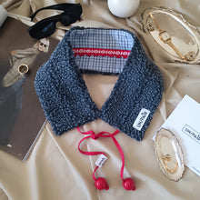 Load image into Gallery viewer, COLLAR ONE/PAIR BLUE SQUARES GREY WOOL COAT RED RIBBON