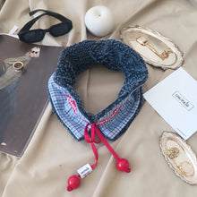 Load image into Gallery viewer, COLLAR ONE/PAIR BLUE SQUARES GREY WOOL COAT RED RIBBON