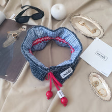 Load image into Gallery viewer, COLLAR ONE/PAIR BLUE SQUARES GREY WOOL COAT RED RIBBON