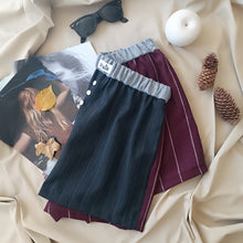 Load image into Gallery viewer, Gray pinstripe boxerina short with bordeaux pinstripe back
