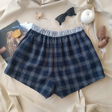 Load image into Gallery viewer, Bordeaux checkered boxerina short with blue tartan back
