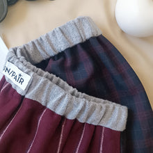 Load image into Gallery viewer, Bordeaux pinstriped boxerina shorts with bordeaux checkered back
