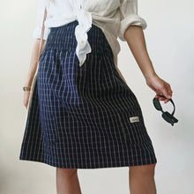 Load image into Gallery viewer, Blue minidress with white checks and ecru linen back
