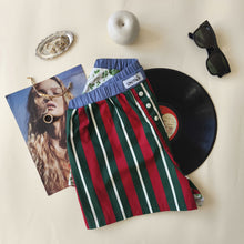 Load image into Gallery viewer, Red-and-green striped boxer shorts with a floral back with pockets
