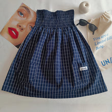 Load image into Gallery viewer, Blue minidress with white checks and ecru linen back
