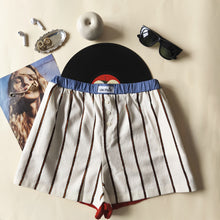 Carica l'immagine nel visualizzatore di Gallery, Boxerina a righe nere e rame con retro in pizzo rosso mattone con tasche
