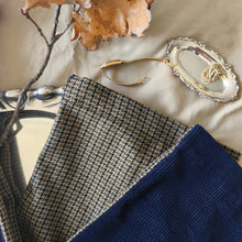 Load image into Gallery viewer, Midnight blue pinstriped velvet trousers with a pied de poule back
