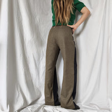 Load image into Gallery viewer, Midnight blue pinstriped velvet trousers with a pied de poule back

