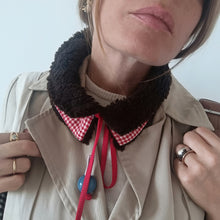 Load image into Gallery viewer, COLLAR UN/PAIR RED HOUNDSTOOTH DARK BROWN SHEEPSKIN COAT

