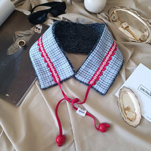 Load image into Gallery viewer, COLLAR ONE/PAIR BLUE SQUARES GREY WOOL COAT RED RIBBON
