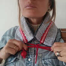 Load image into Gallery viewer, COLLAR ONE/PAIR BLUE SQUARES GREY WOOL COAT RED RIBBON
