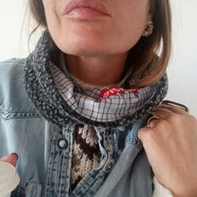 Load image into Gallery viewer, COLLAR ONE/PAIR BLUE SQUARES GREY WOOL COAT RED RIBBON
