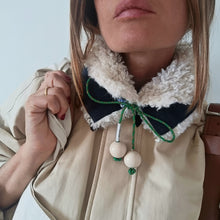 Load image into Gallery viewer, COLLAR UN/PAIR DENIM CREAM COAT WITH GREEN LACE
