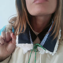 Load image into Gallery viewer, COLLAR UN/PAIR DENIM CREAM COAT WITH GREEN LACE
