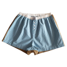 Load image into Gallery viewer, Light blue shorts with aqua green stripes and tobacco back
