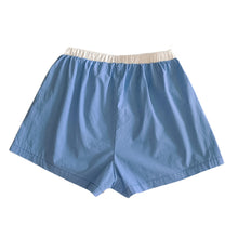 Load image into Gallery viewer, Blue shorts with red stripes and light blue back

