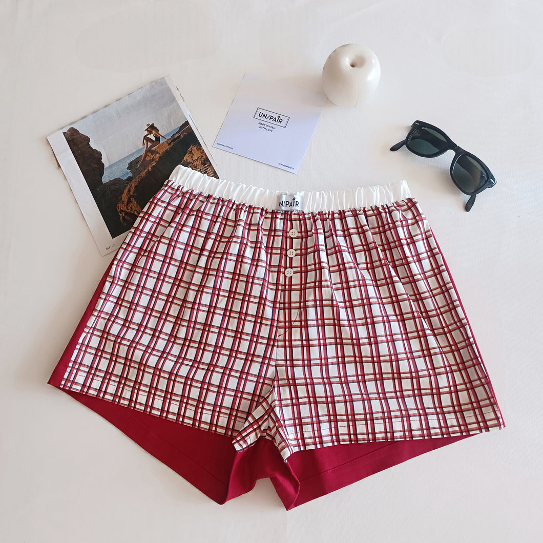 Red checkered shorts with red back